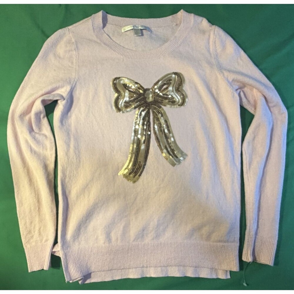 🎀🌸 LC Lauren Conrad Women's Blush Pink Long Sleeve Shirt Gold Bow Size Small✨